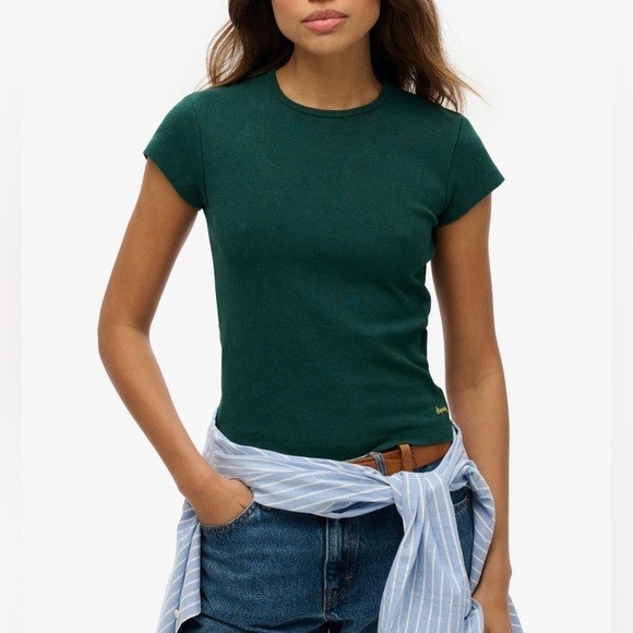 💖(2 for $15)💖 Emerald Green Trendy Cut T-Shirt - Picture 4 of 4